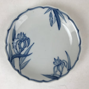 Japanese Ceramic Plate Vtg Ayame Iris Flower White Blue Floral Porcelain PY609