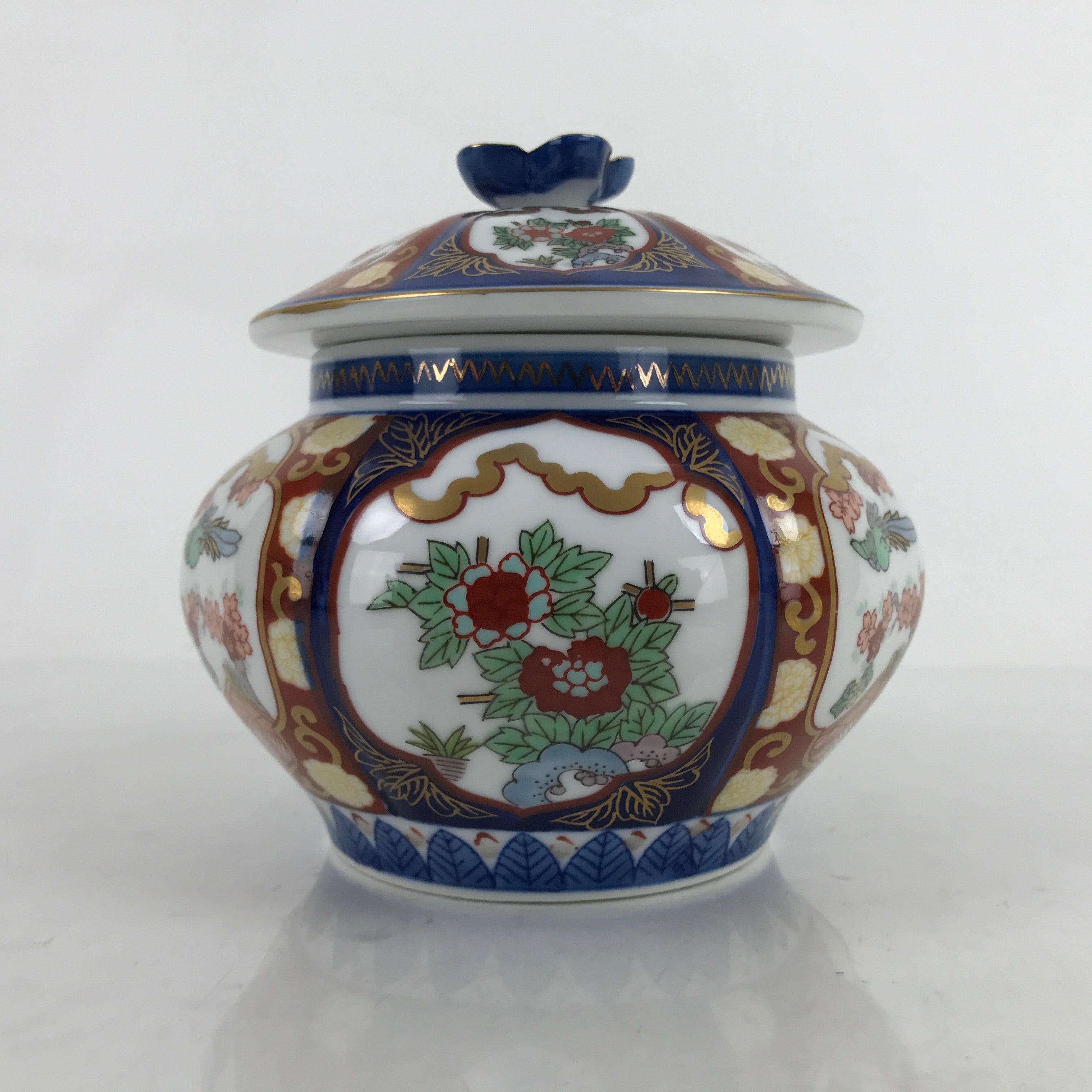 Japanese Ceramic Pot With Lid Vtg Arita Ware Old Imari Kinshobai Candy Dish Y177