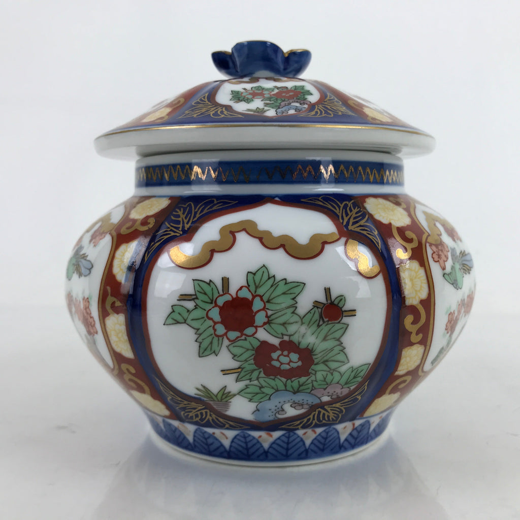 Japanese Ceramic Pot With Lid Vtg Arita Ware Old Imari Kinshobai Candy Dish Y177