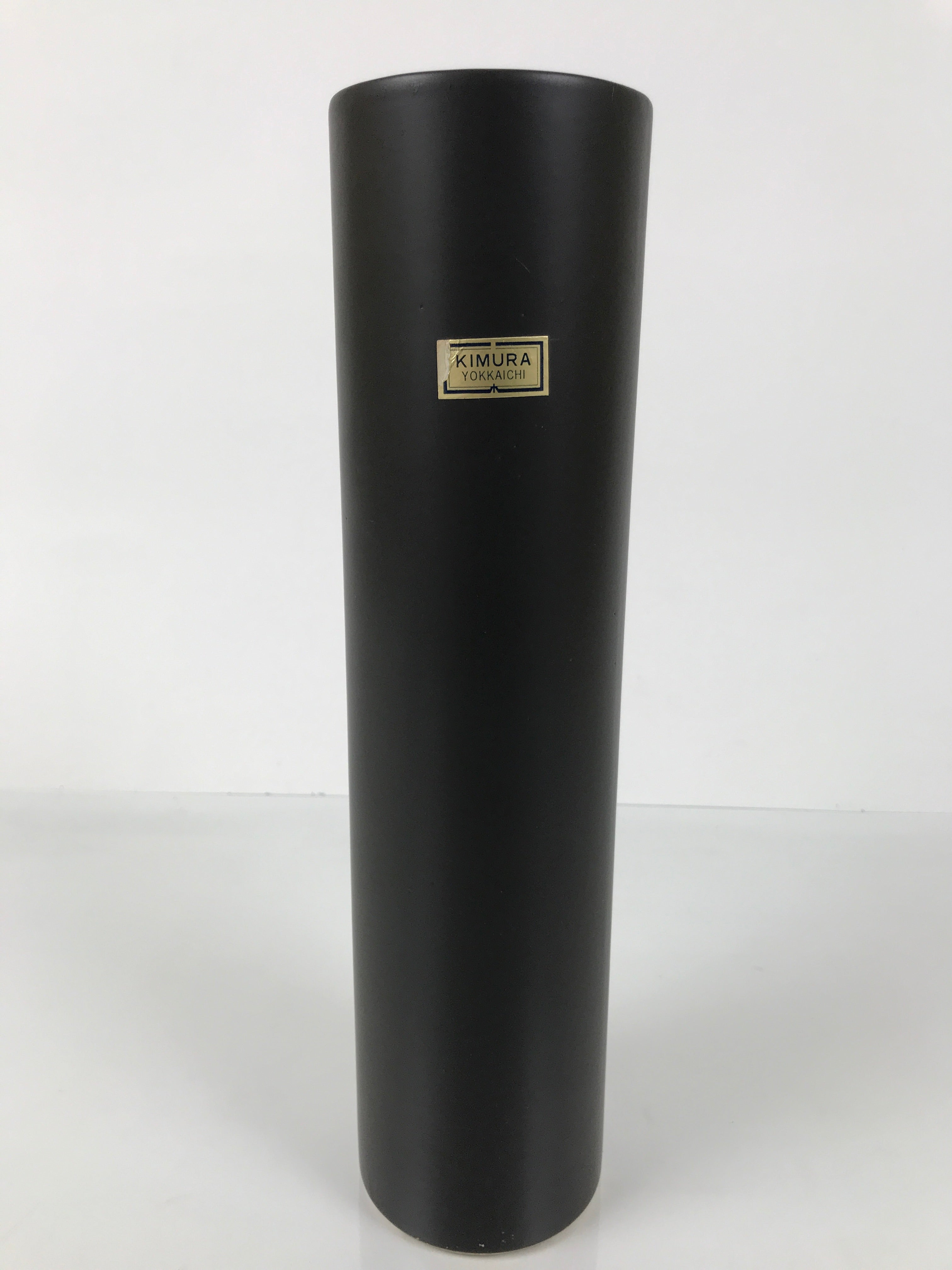 Japanese Ceramic Pottery Flower Vase Ikebana Kabin Slender Cylinder Black FK211