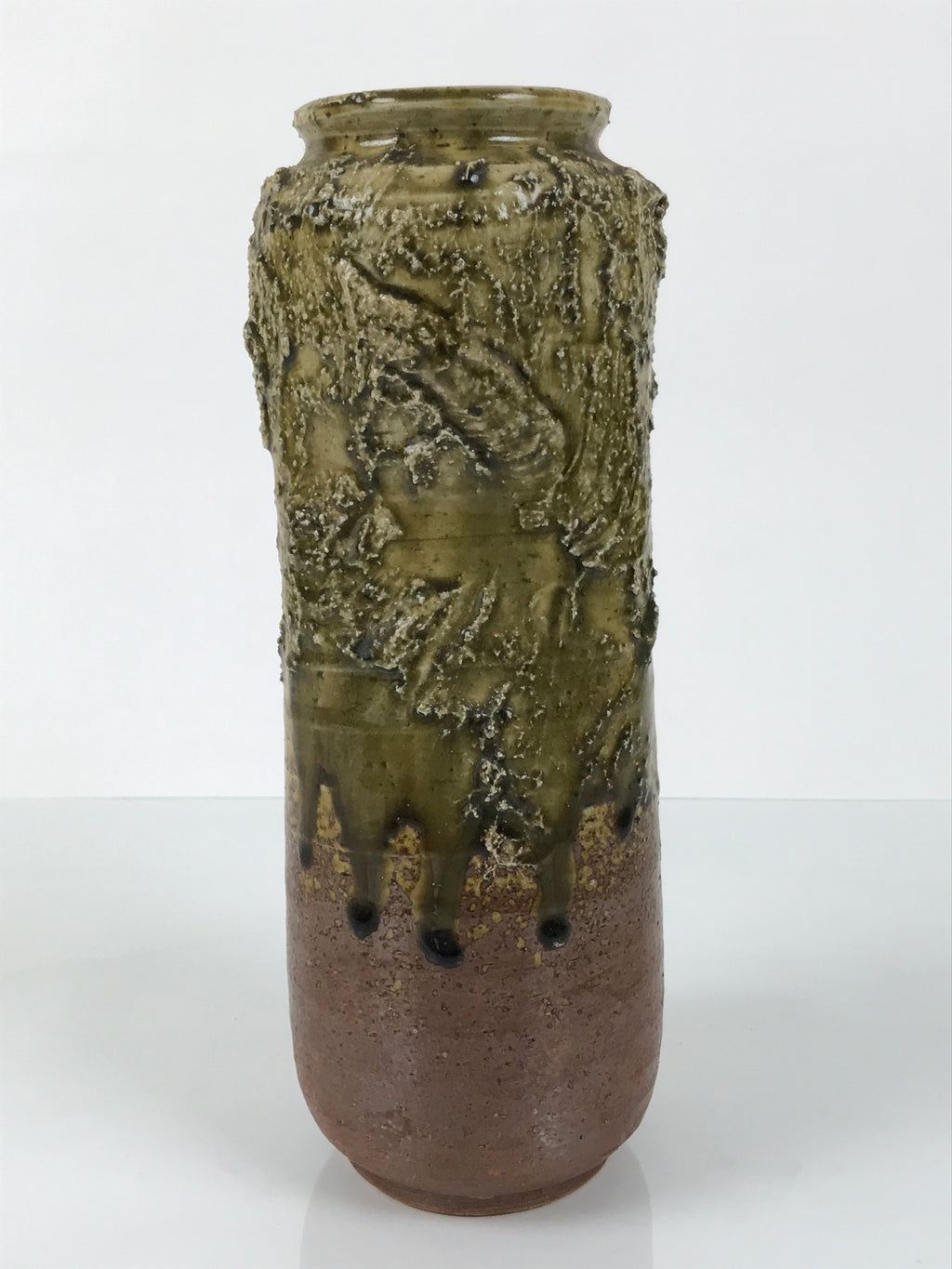 Japanese Ceramic Pottery Flower Vase Vtg Ikebana Arrangement Kabin Green FK203