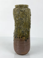 Japanese Ceramic Pottery Flower Vase Vtg Ikebana Arrangement Kabin Green FK203