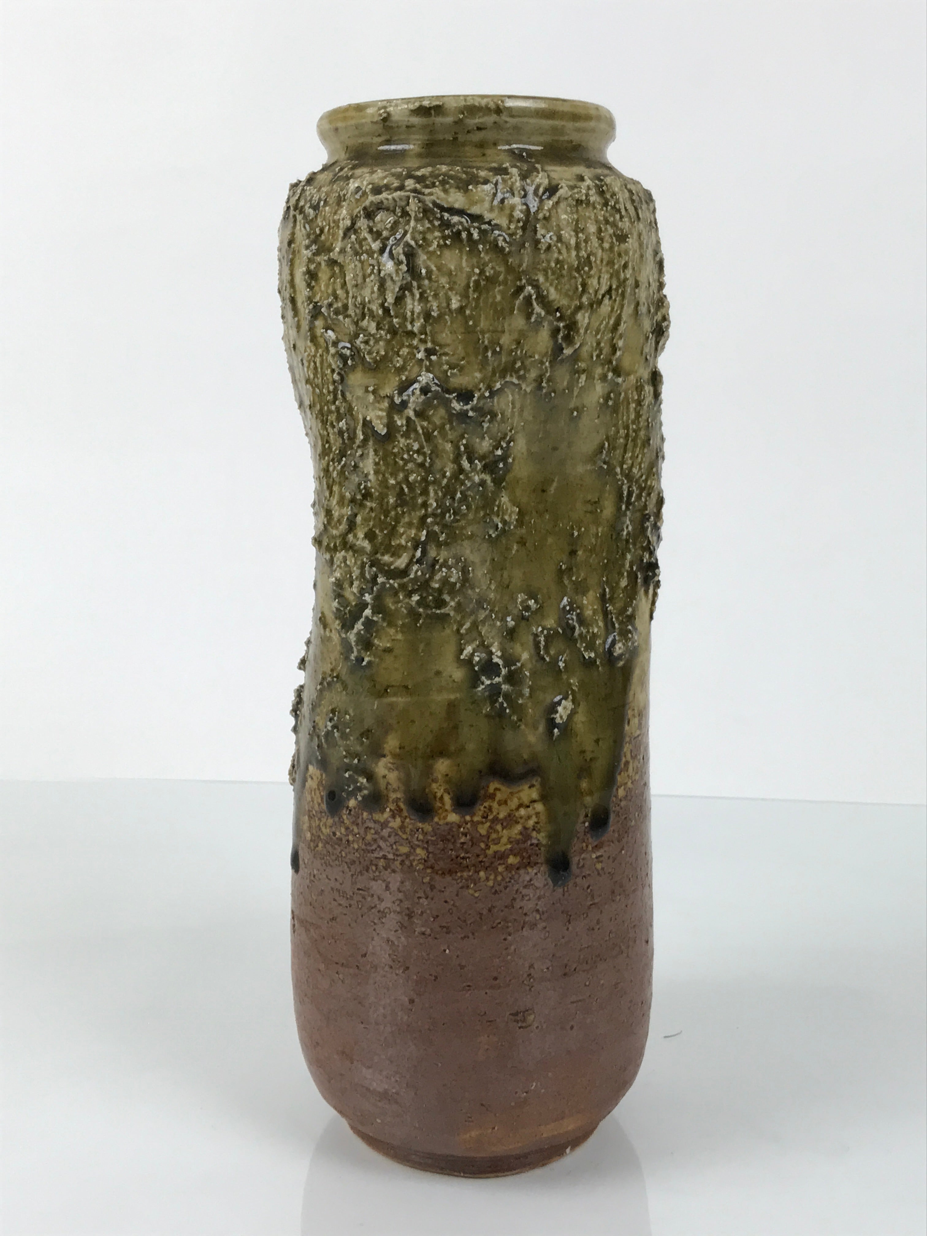 Japanese Ceramic Pottery Flower Vase Vtg Ikebana Arrangement Kabin Green FK203