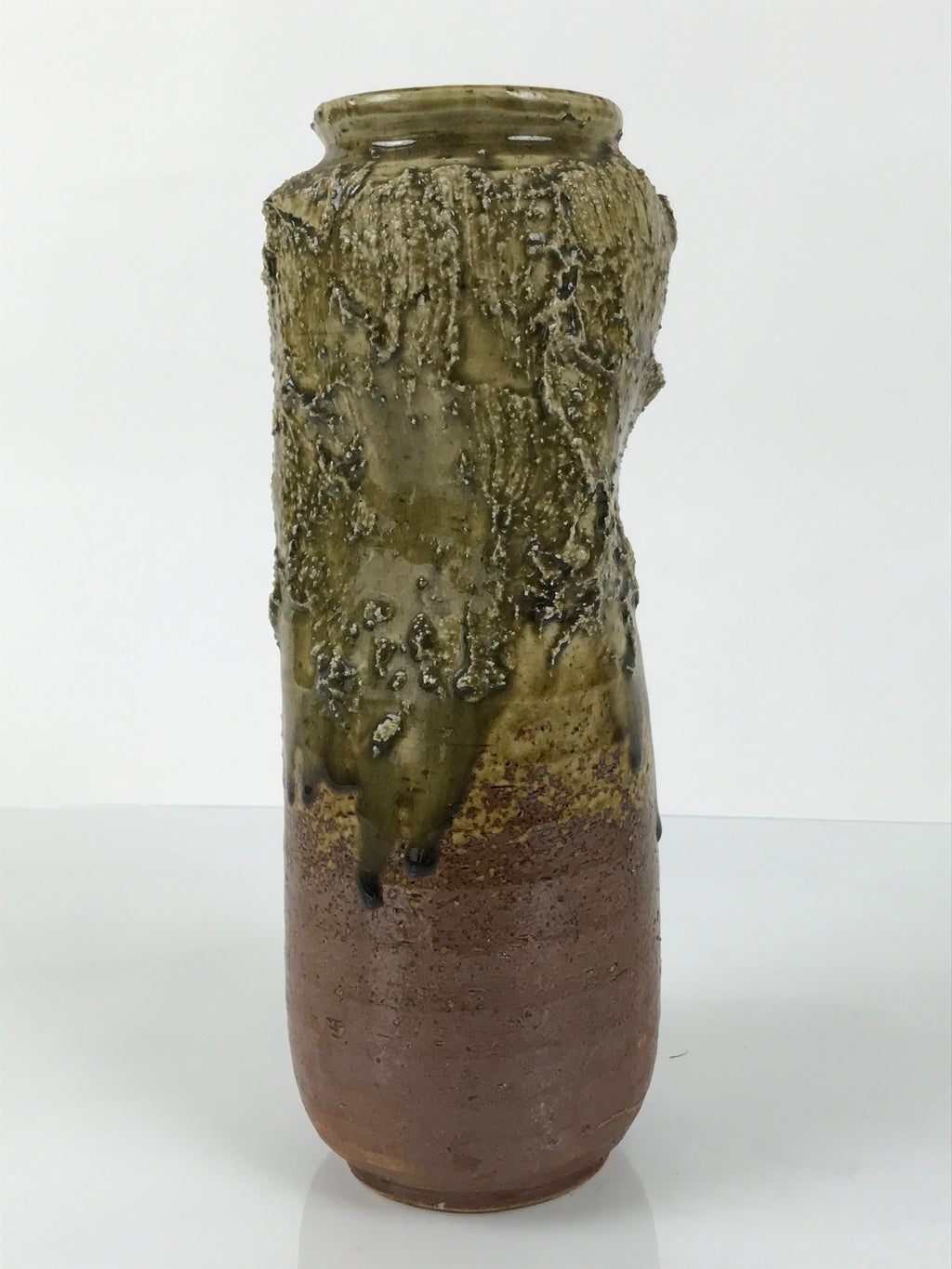 Japanese Ceramic Pottery Flower Vase Vtg Ikebana Arrangement Kabin Green FK203