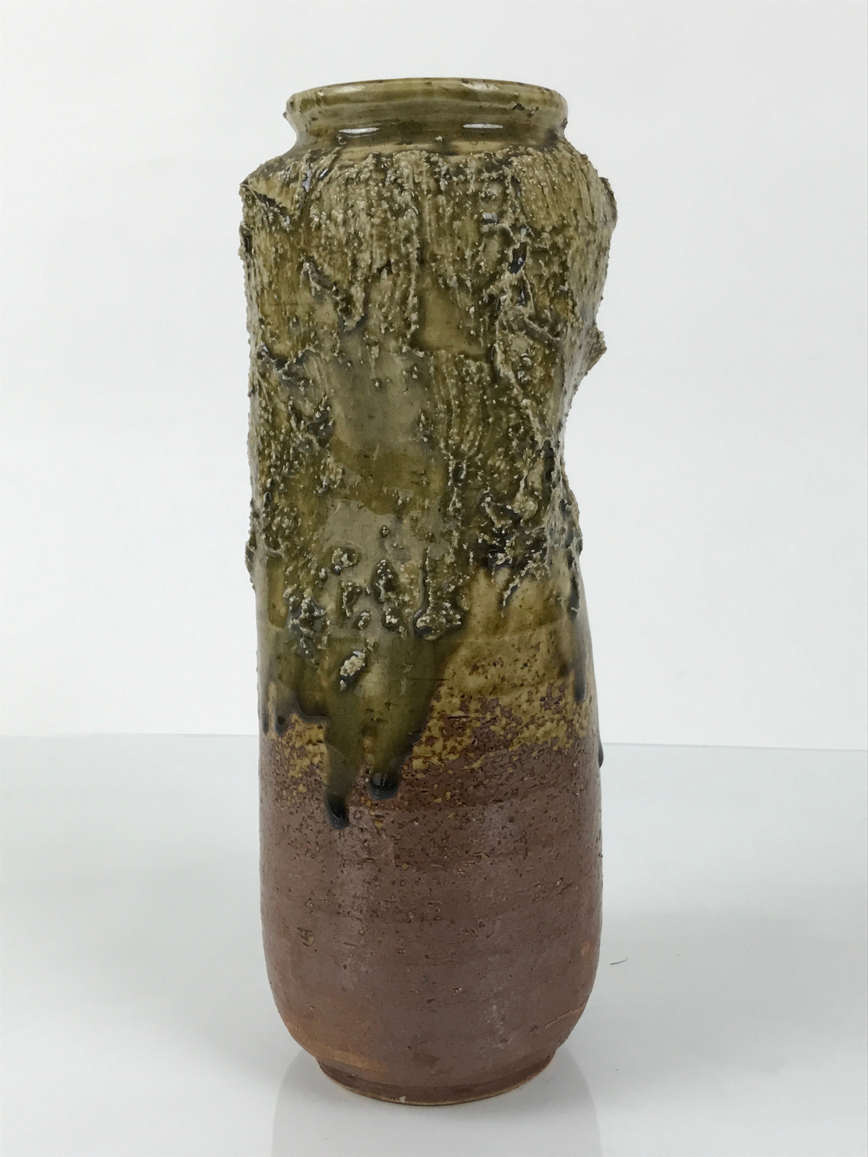 Japanese Ceramic Pottery Flower Vase Vtg Ikebana Arrangement Kabin Green FK203