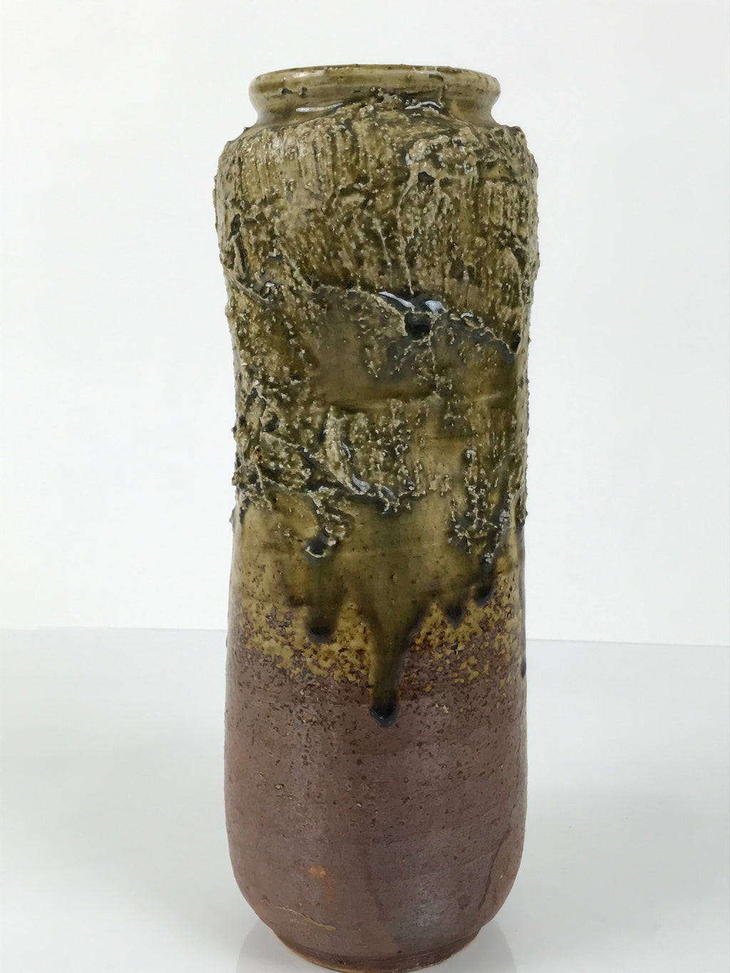 Japanese Ceramic Pottery Flower Vase Vtg Ikebana Arrangement Kabin Green FK203