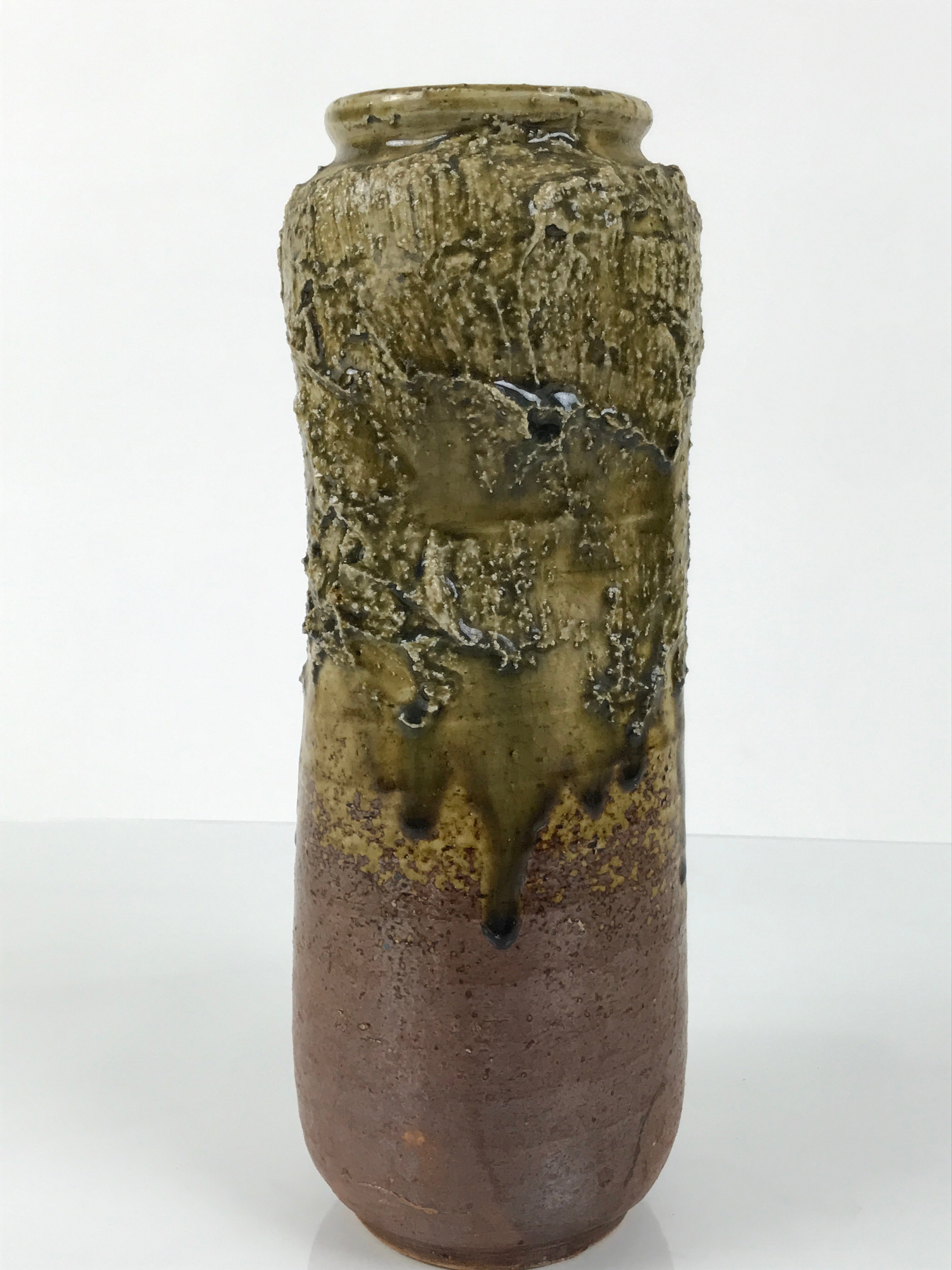 Japanese Ceramic Pottery Flower Vase Vtg Ikebana Arrangement Kabin Green FK203
