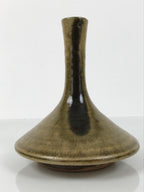 Japanese Ceramic Pottery Flower Vase Vtg Ikebana Kabin Slender Neck Brown FK206