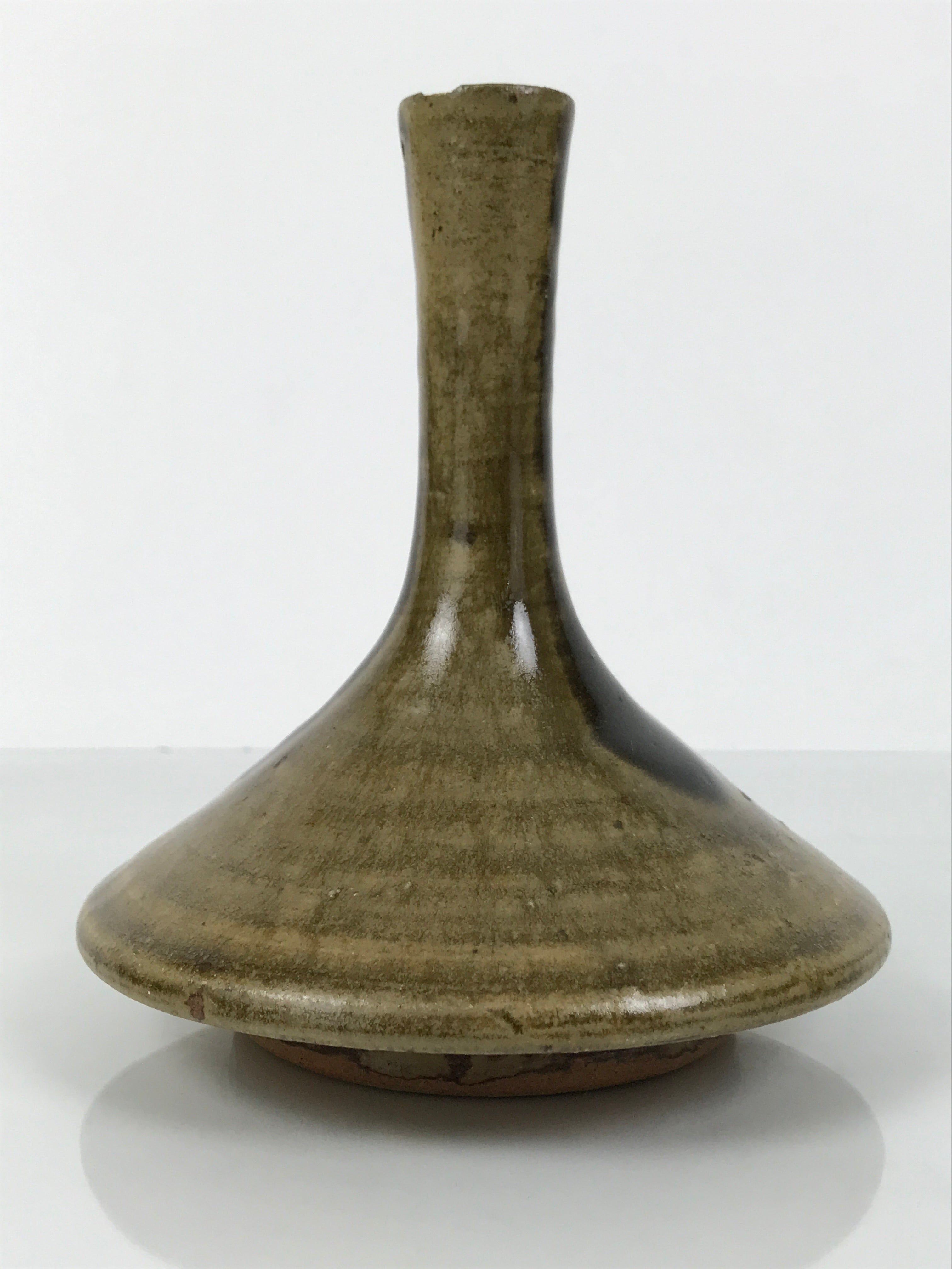 Japanese Ceramic Pottery Flower Vase Vtg Ikebana Kabin Slender Neck Brown FK206