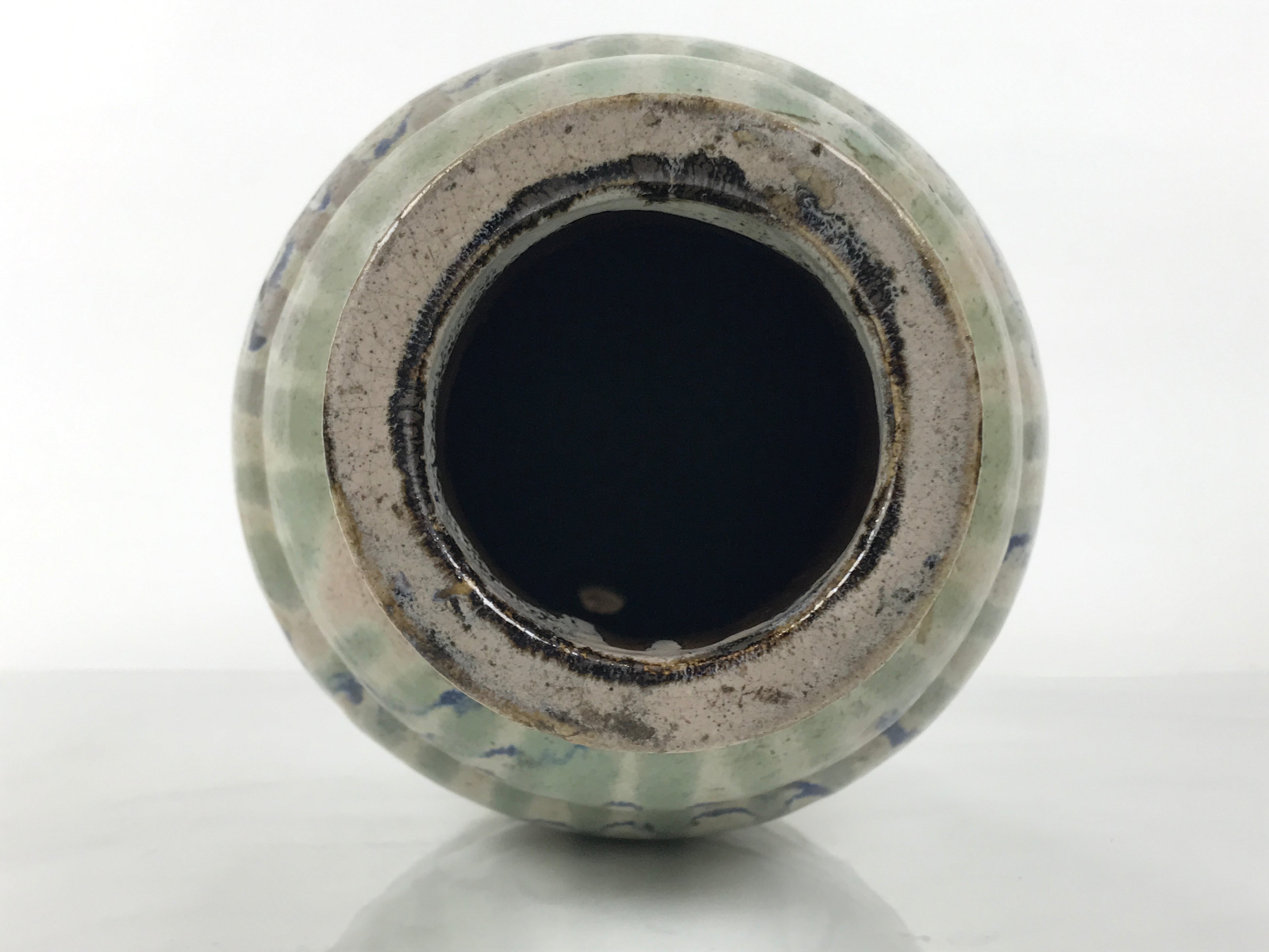 Japanese Ceramic Pottery Sake Bottle Vtg Large Pot Spout Gray Green Blue TS919