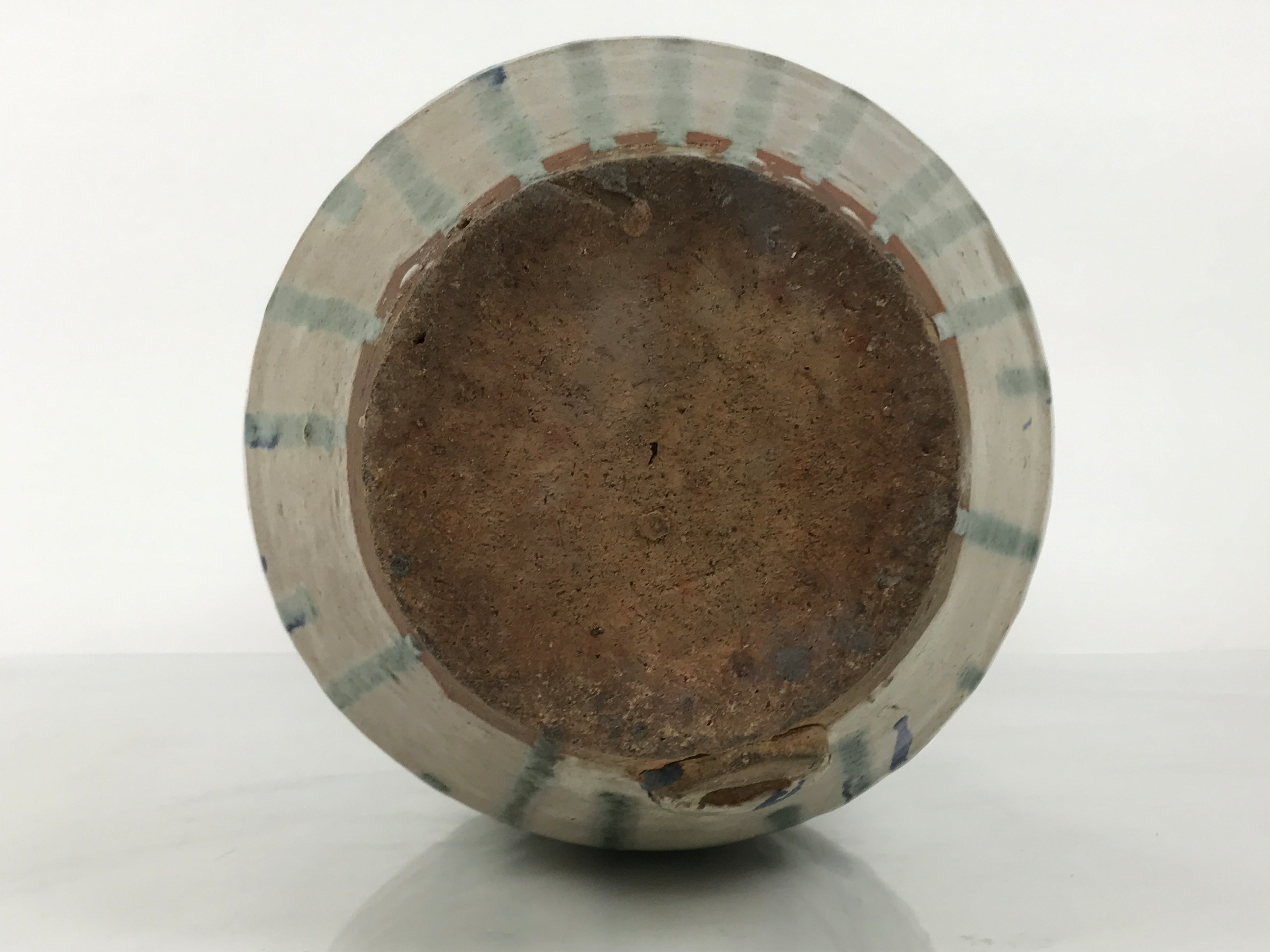 Japanese Ceramic Pottery Sake Bottle Vtg Large Pot Spout Gray Green Blue TS919
