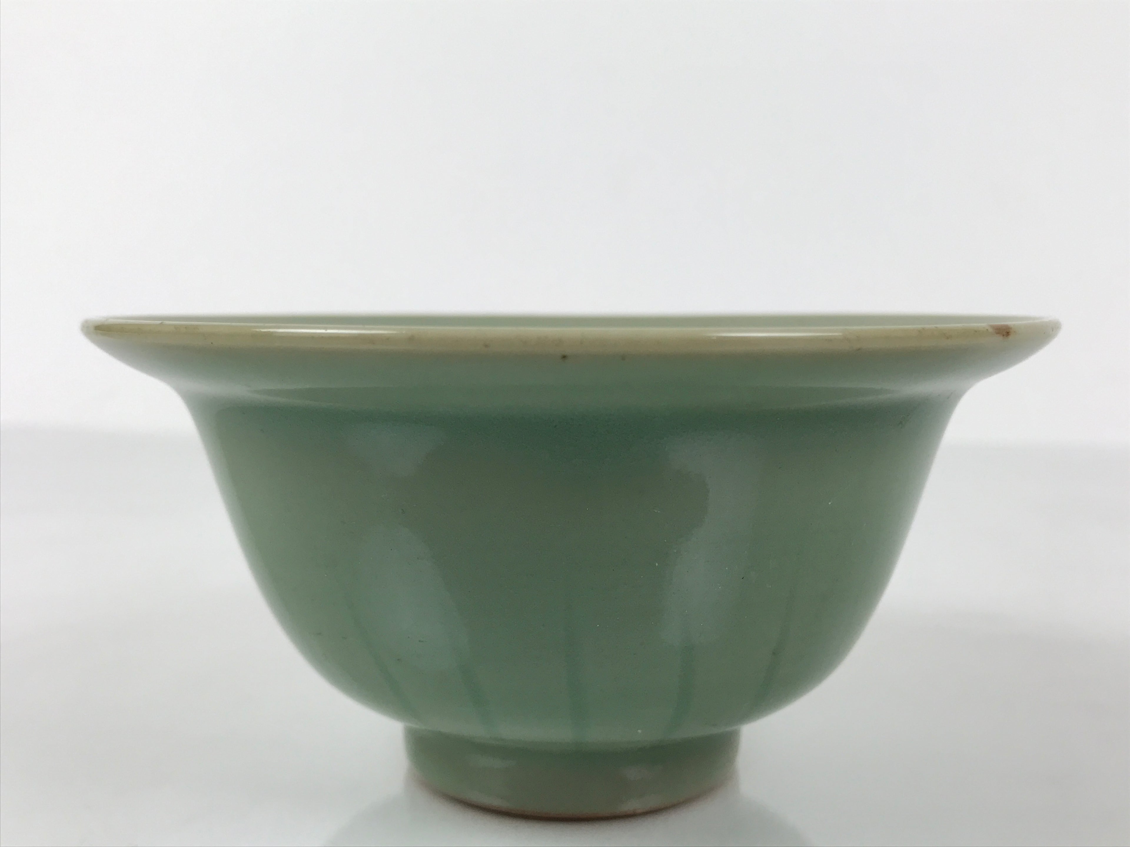 Japanese Ceramic Pottery Small Bowl Vtg Deep Kobachi Celadon Green Kanji Y475
