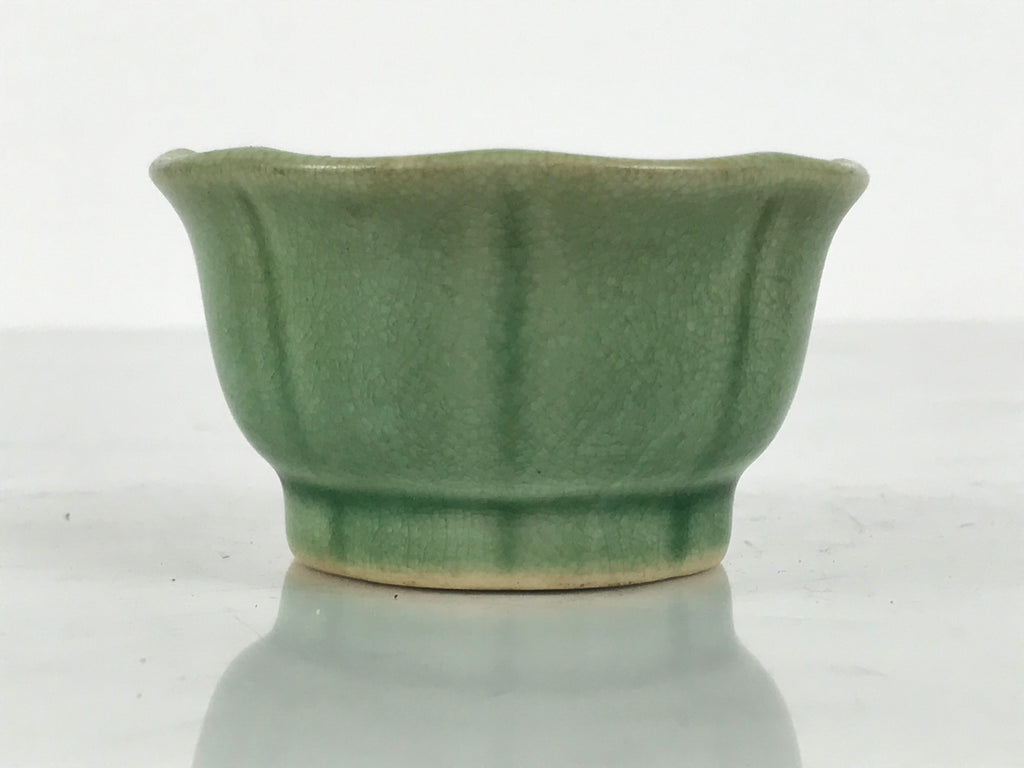 Japanese Ceramic Pottery Small Bowl Vtg Mamebachi Side Dish Green Glaze Y567