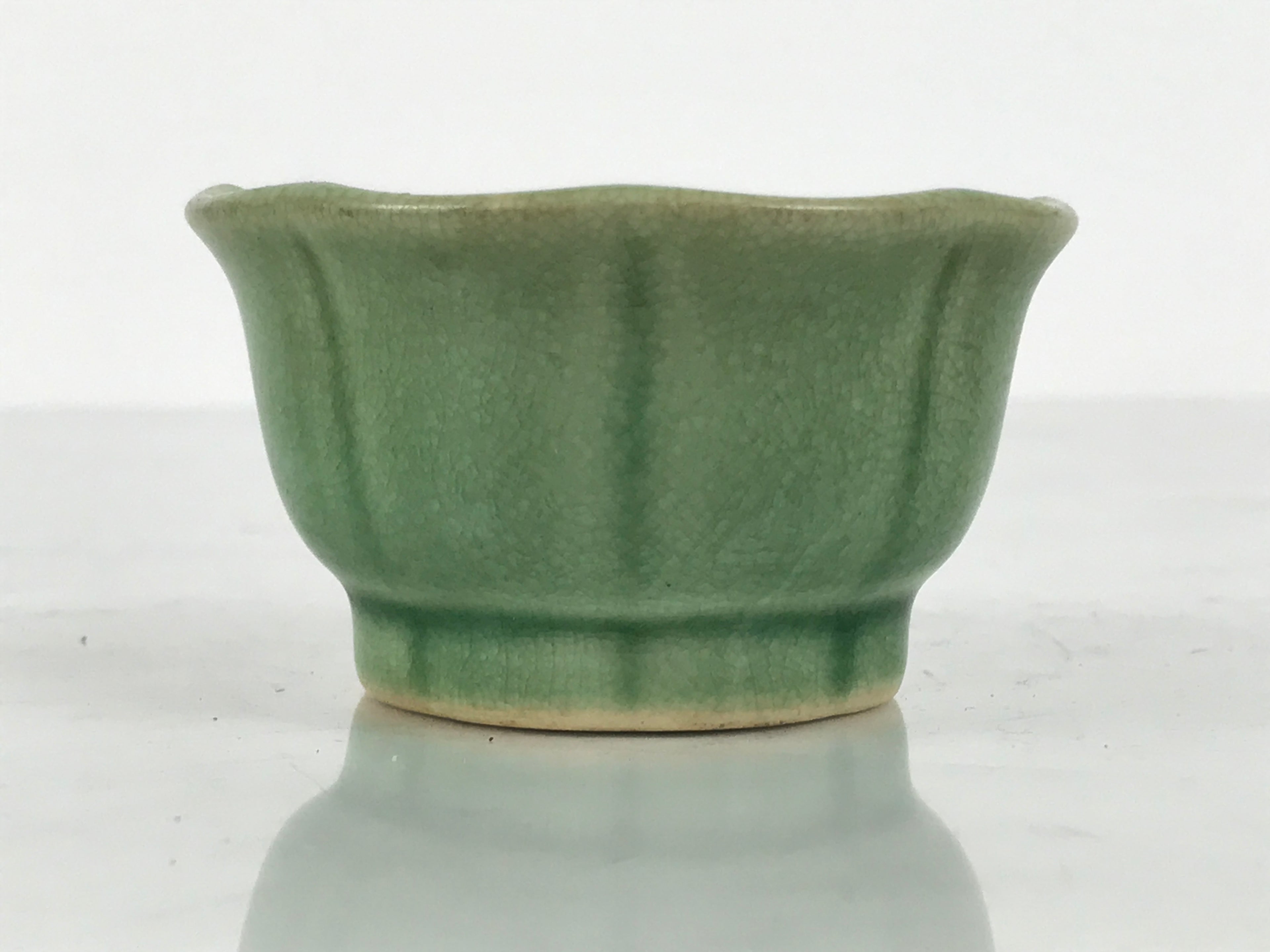 Japanese Ceramic Pottery Small Bowl Vtg Mamebachi Side Dish Green Glaze Y567