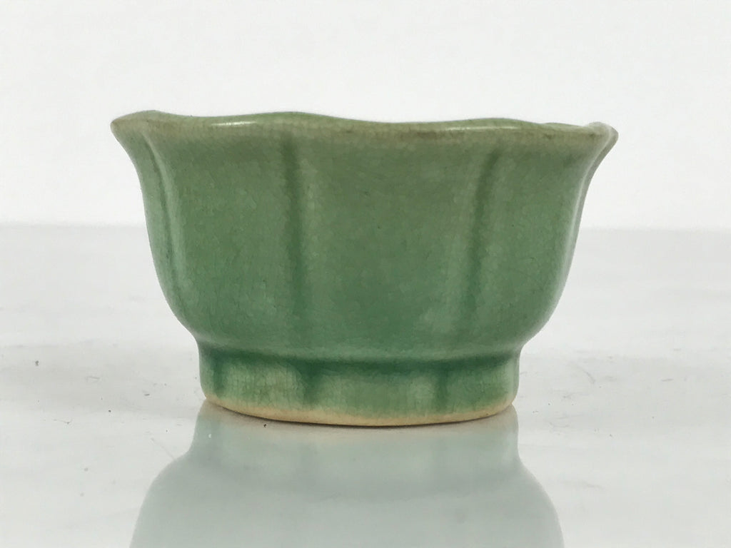 Japanese Ceramic Pottery Small Bowl Vtg Mamebachi Side Dish Green Glaze Y567