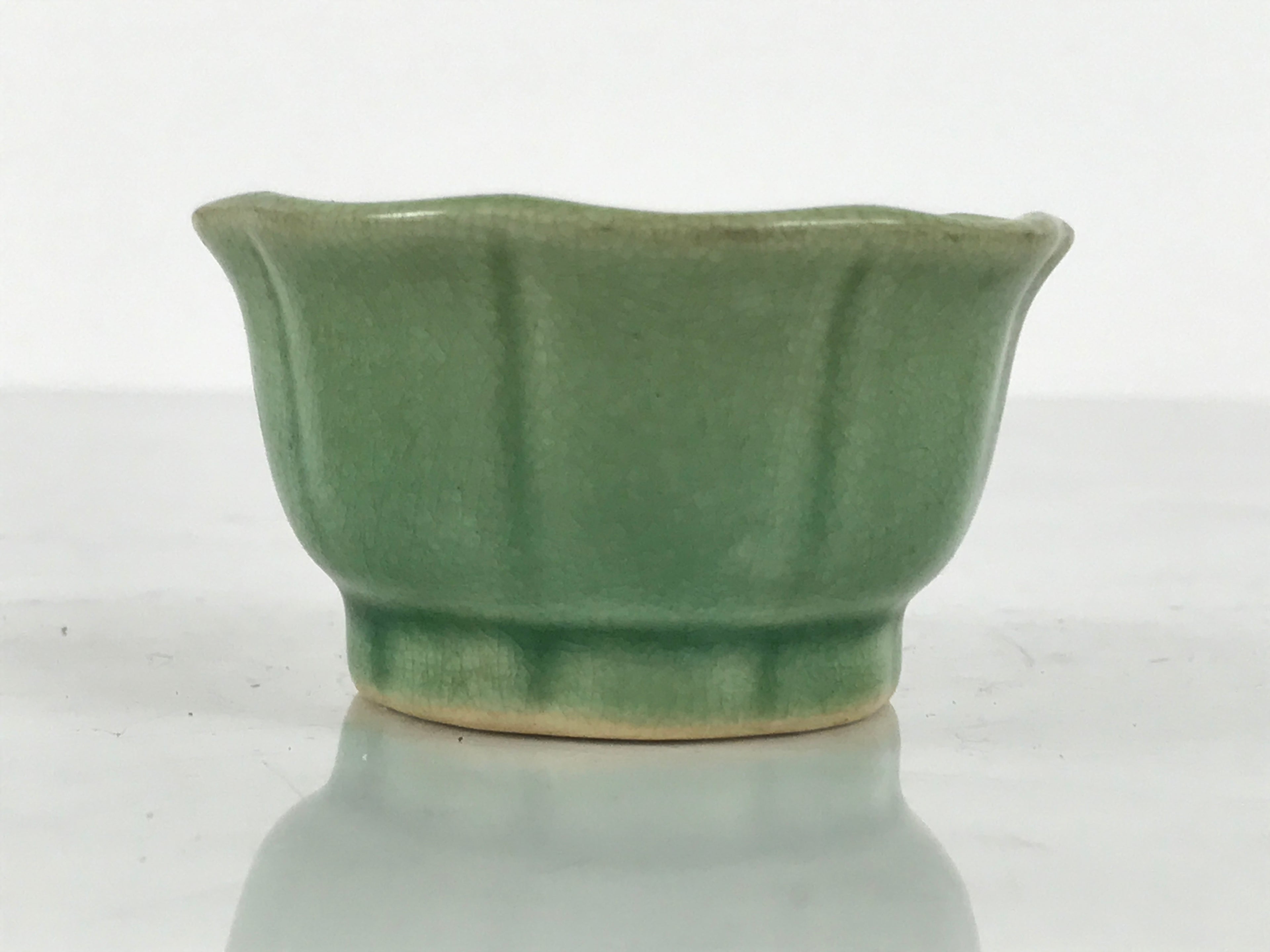 Japanese Ceramic Pottery Small Bowl Vtg Mamebachi Side Dish Green Glaze Y567