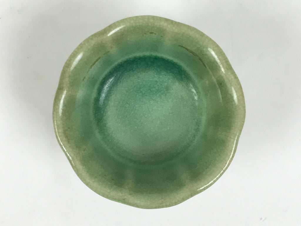 Japanese Ceramic Pottery Small Bowl Vtg Mamebachi Side Dish Green Glaze Y567