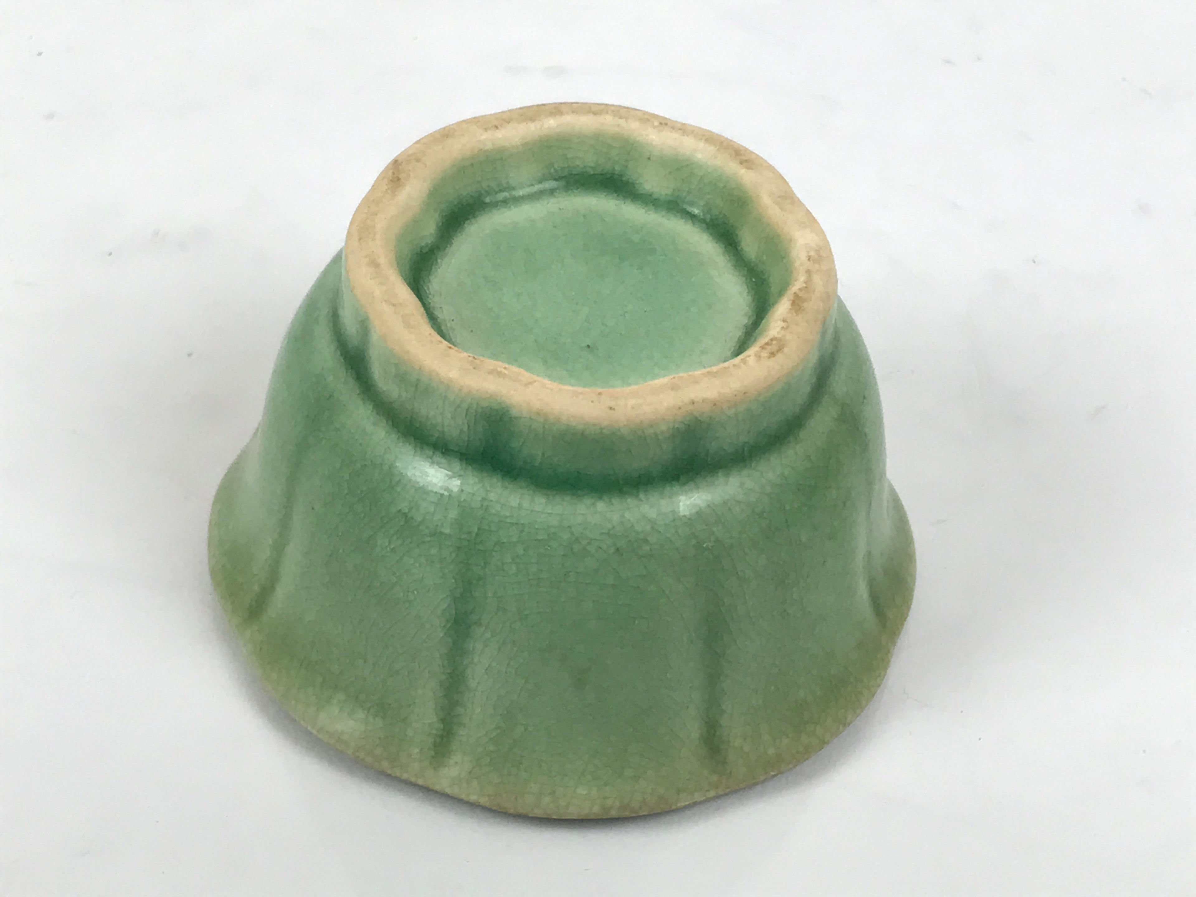 Japanese Ceramic Pottery Small Bowl Vtg Mamebachi Side Dish Green Glaze Y567