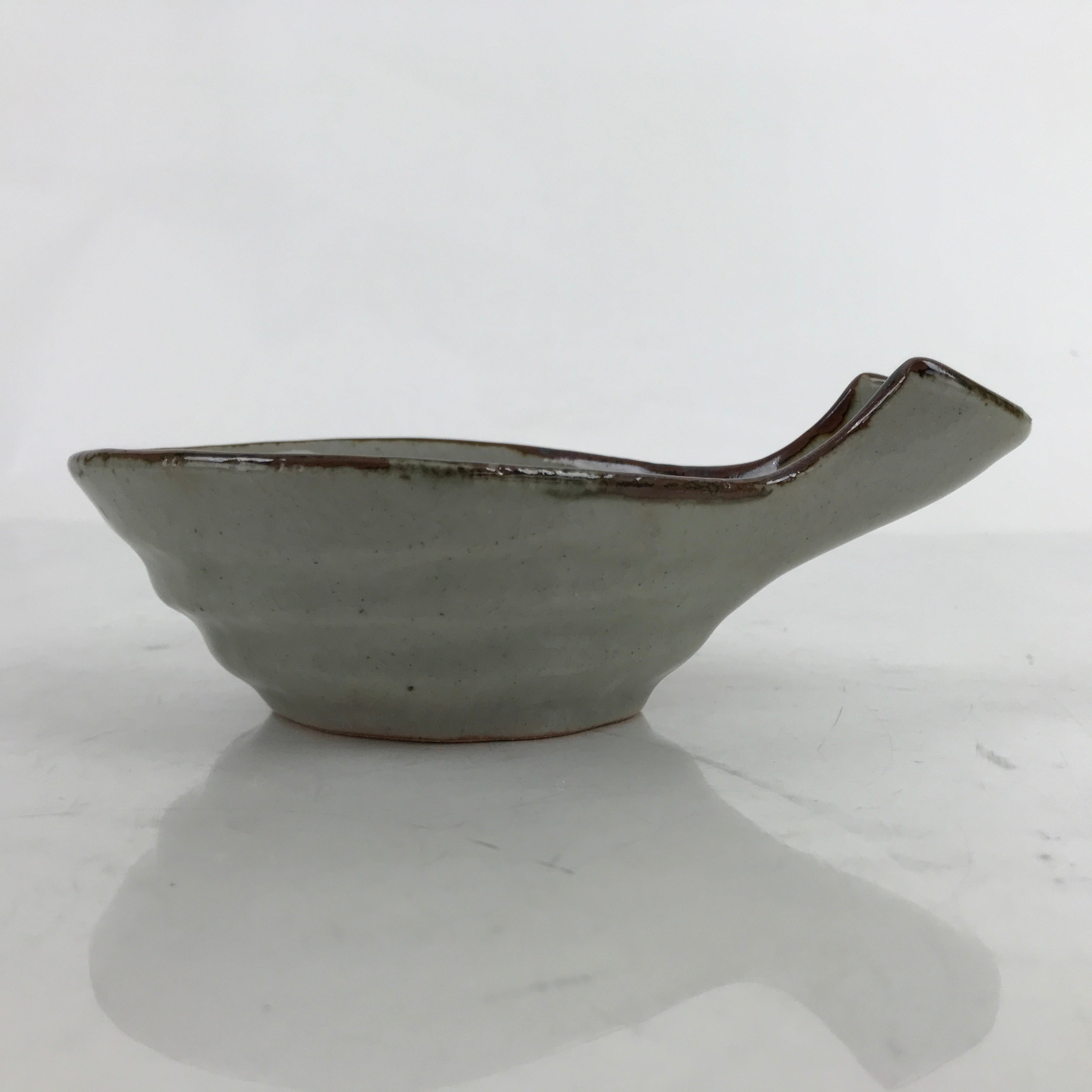 Japanese Ceramic Pouring Bowl Vtg Katakuchi Plum Flowers Crackle Gray Y170