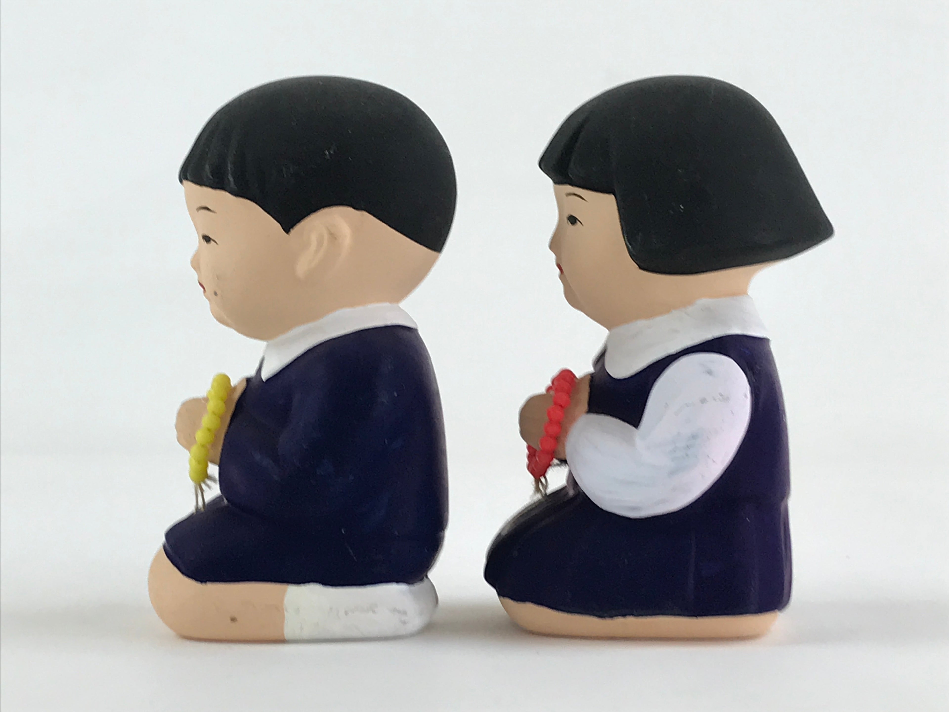 Japanese Ceramic Praying Boy Girl Figurines Vtg Decoration Juzu White Blue BD920
