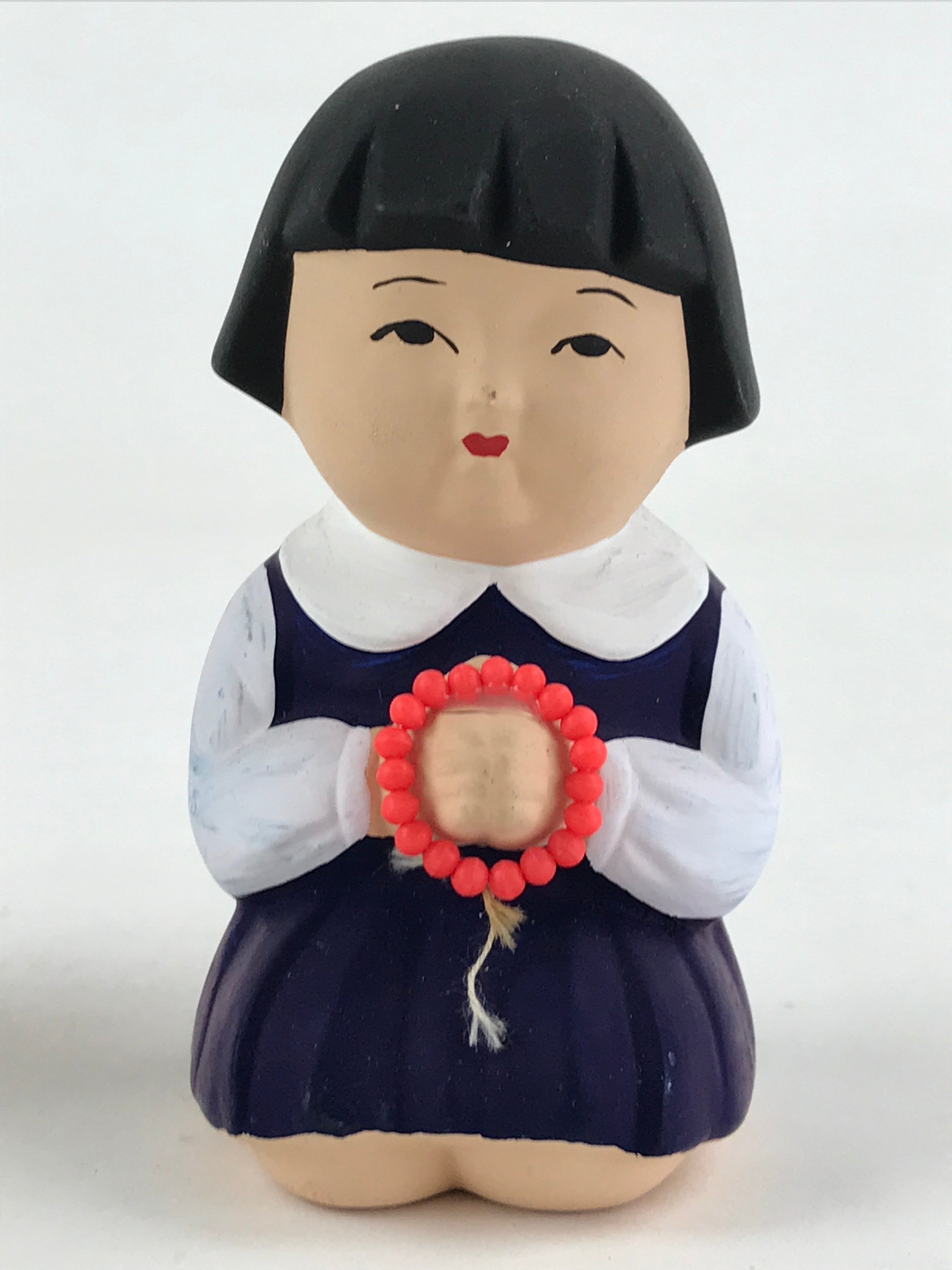Japanese Ceramic Praying Boy Girl Figurines Vtg Decoration Juzu White Blue BD920