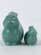 Japanese Ceramic Rabbit Doll Green Set Folding Screen Zodiac Decoration PX714