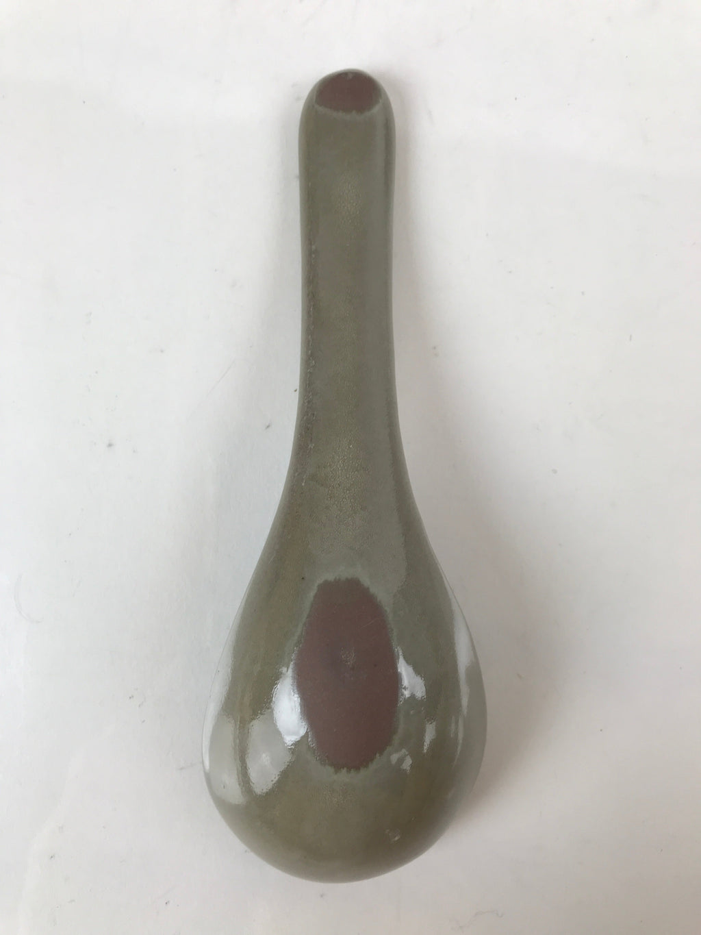 Japanese Ceramic Renge Spoon W/Stand Vtg Nabe Ramen Noodle Soup Gray PY877