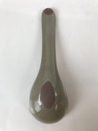 Japanese Ceramic Renge Spoon W/Stand Vtg Nabe Ramen Noodle Soup Gray PY878