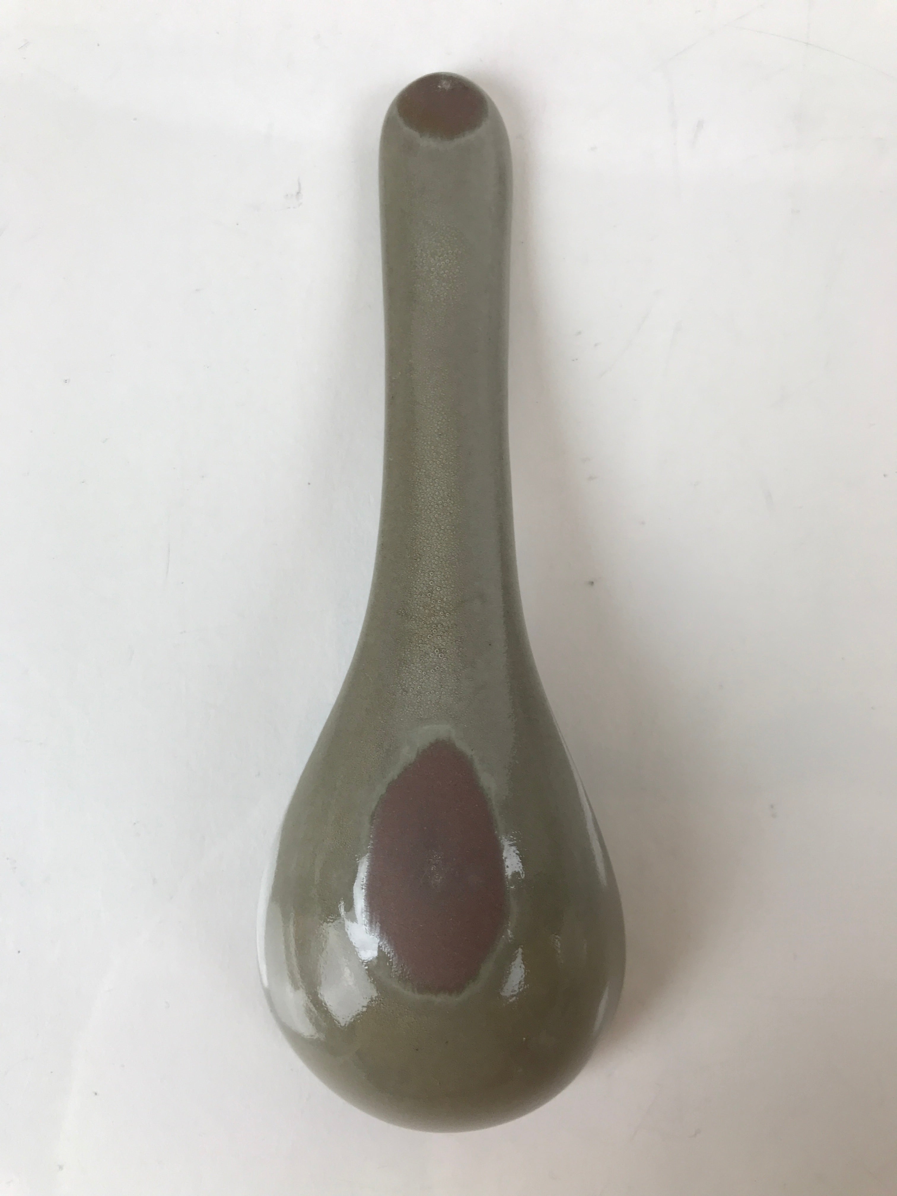 Japanese Ceramic Renge Spoon W/Stand Vtg Nabe Ramen Noodle Soup Gray PY878