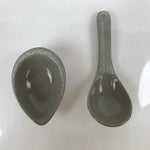 Japanese Ceramic Renge Spoon W/Stand Vtg Nabe Ramen Noodle Soup Gray PY882