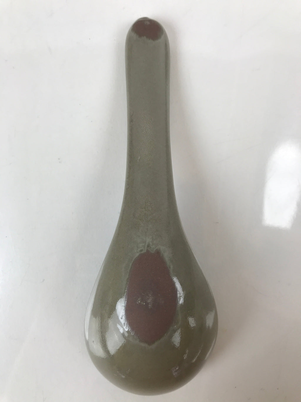 Japanese Ceramic Renge Spoon W/Stand Vtg Nabe Ramen Noodle Soup Gray PY883