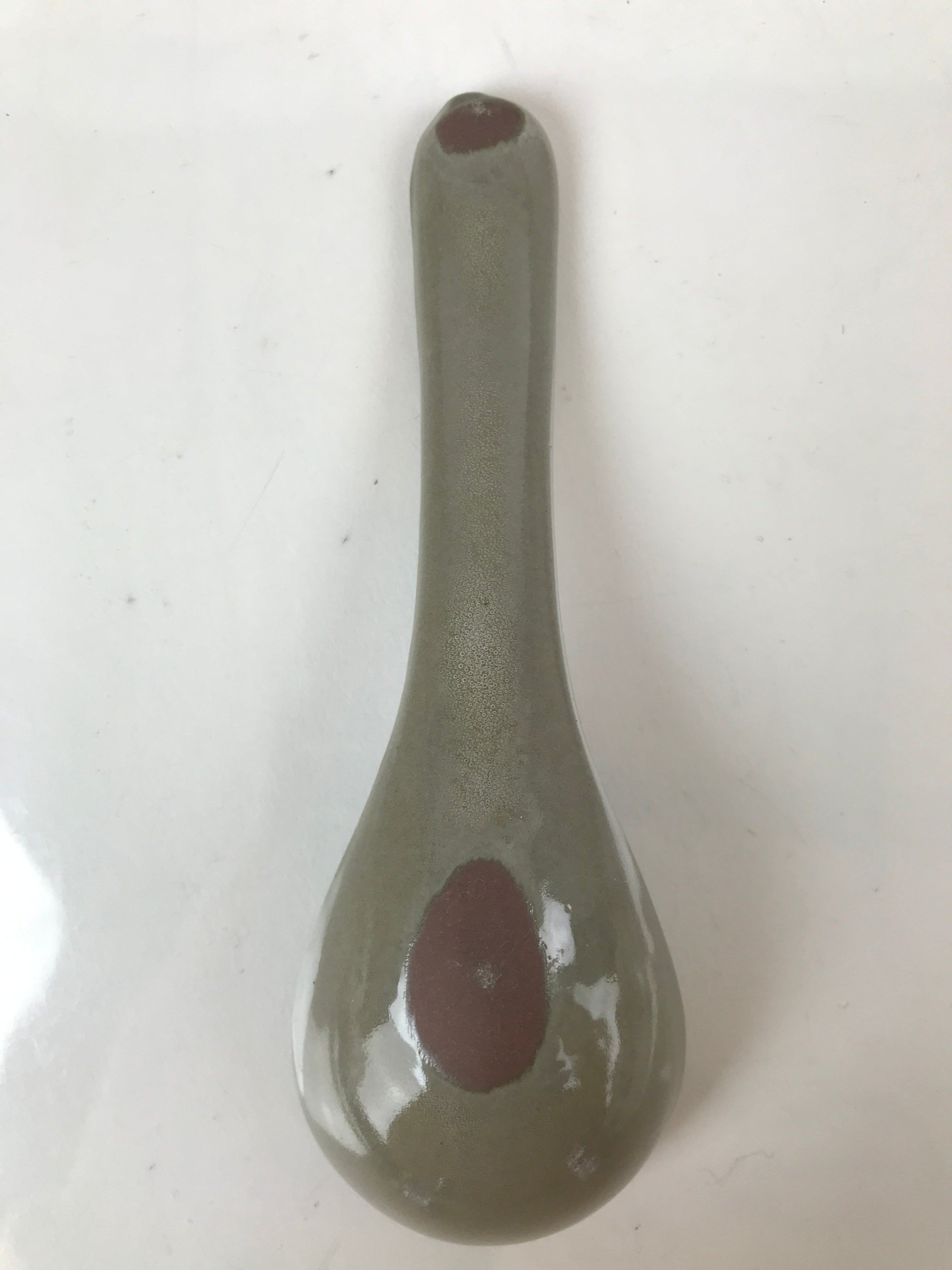 Japanese Ceramic Renge Spoon W/Stand Vtg Nabe Ramen Noodle Soup Gray PY884