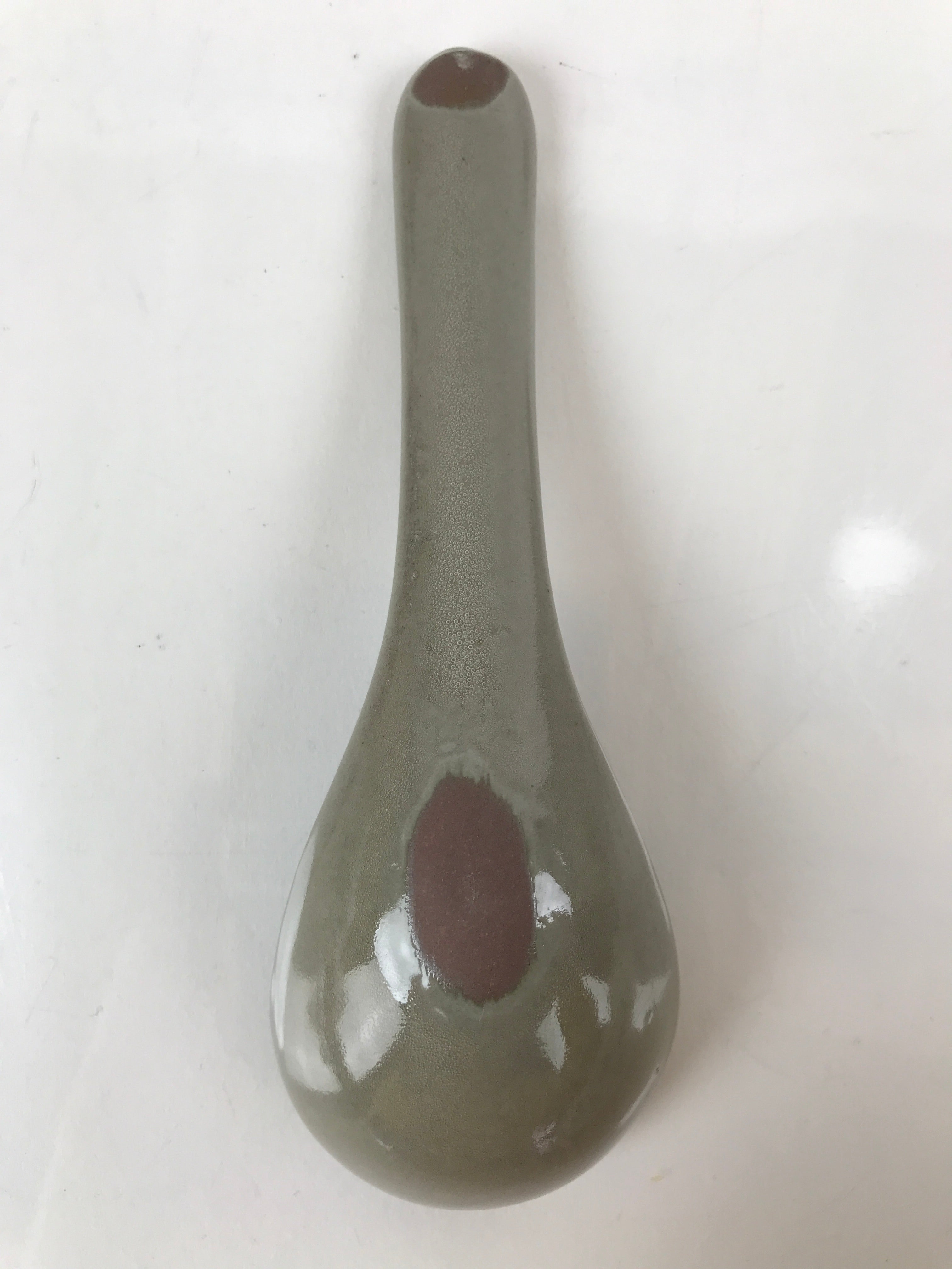 Japanese Ceramic Renge Spoon W/Stand Vtg Nabe Ramen Noodle Soup Gray PY885