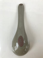 Japanese Ceramic Renge Spoon W/Stand Vtg Nabe Ramen Noodle Soup Gray PY886