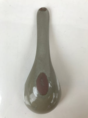 Japanese Ceramic Renge Spoon W/Stand Vtg Nabe Ramen Noodle Soup Gray PY886