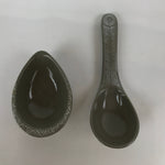 Japanese Ceramic Renge Spoon W/Stand Vtg Nabe Ramen Noodle Soup Gray PY886