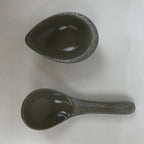 Japanese Ceramic Renge Spoon W/Stand Vtg Nabe Ramen Noodle Soup Gray PY887