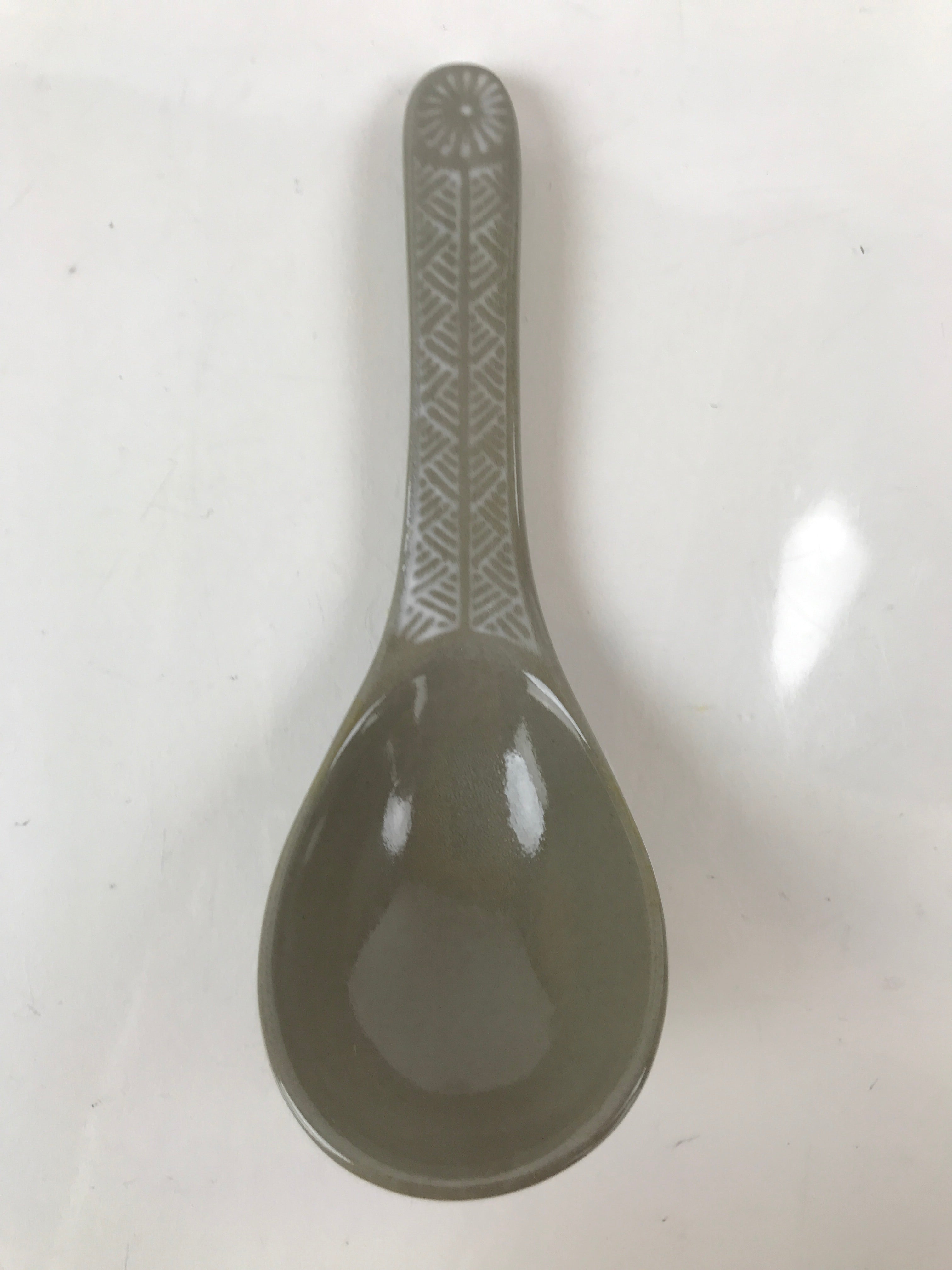 Japanese Ceramic Renge Spoon W/Stand Vtg Nabe Ramen Noodle Soup Gray PY888
