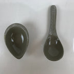 Japanese Ceramic Renge Spoon W/Stand Vtg Nabe Ramen Noodle Soup Gray PY888