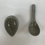 Japanese Ceramic Renge Spoon W/Stand Vtg Nabe Ramen Noodle Soup Gray PY889