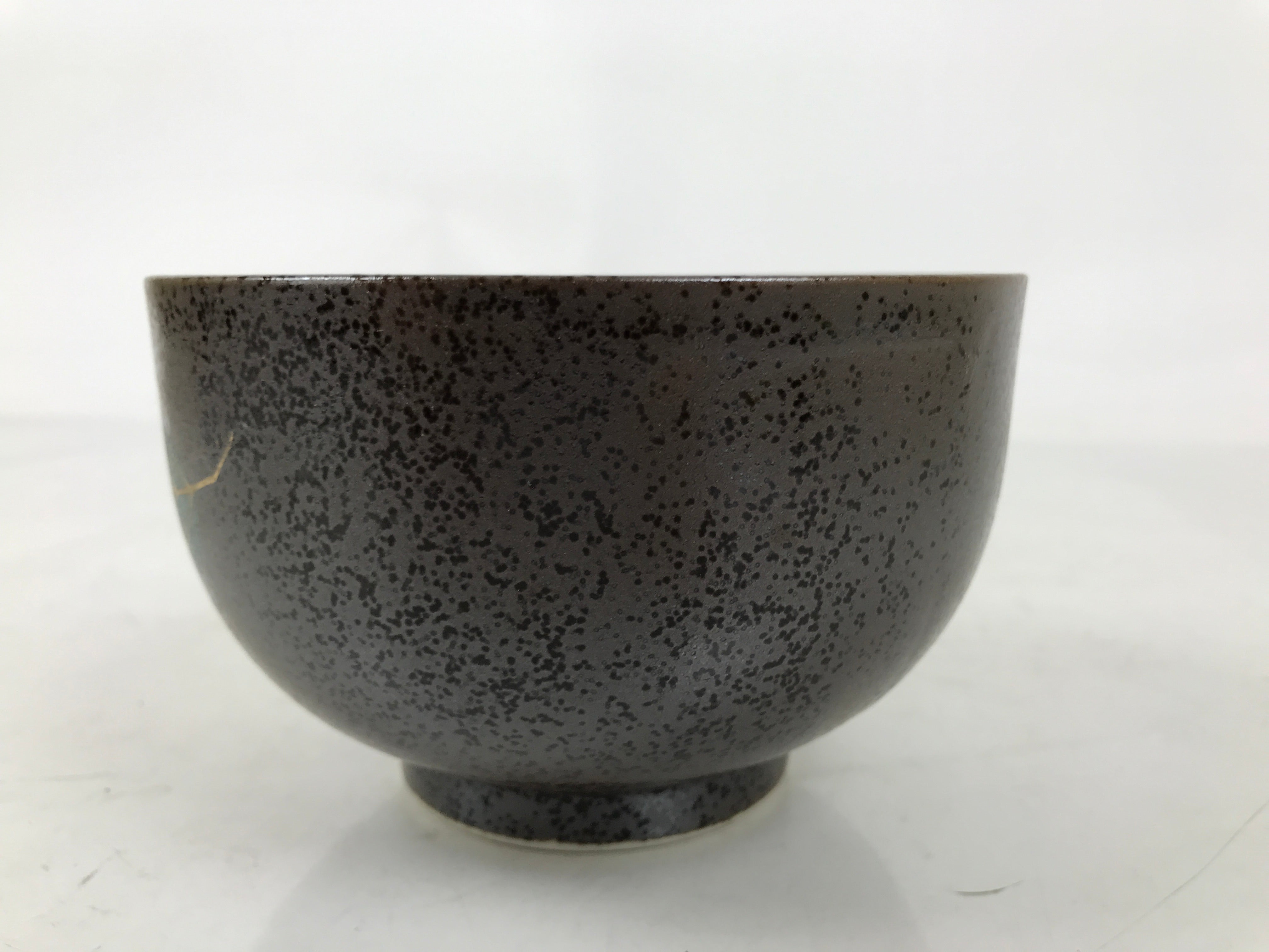 Japanese Ceramic Rice Bowl Donburi Dish Vtg Tenmoku Spot Pattern Leaf Brown Y427