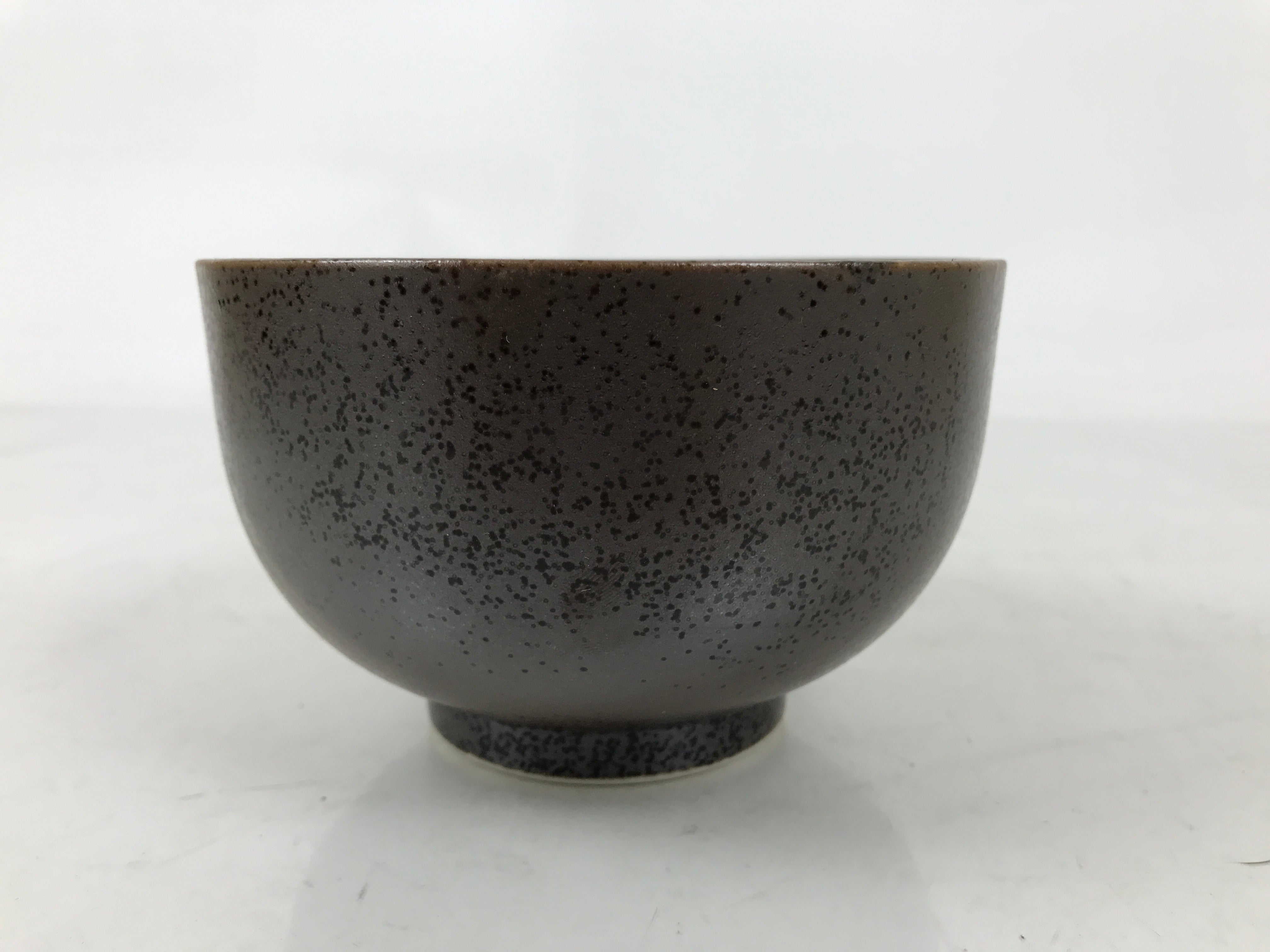 Japanese Ceramic Rice Bowl Donburi Dish Vtg Tenmoku Spot Pattern Leaf Brown Y427