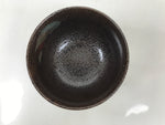 Japanese Ceramic Rice Bowl Donburi Dish Vtg Tenmoku Spot Pattern Leaf Brown Y427