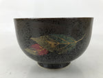 Japanese Ceramic Rice Bowl Donburi Dish Vtg Tenmoku Spot Pattern Leaf Brown Y428