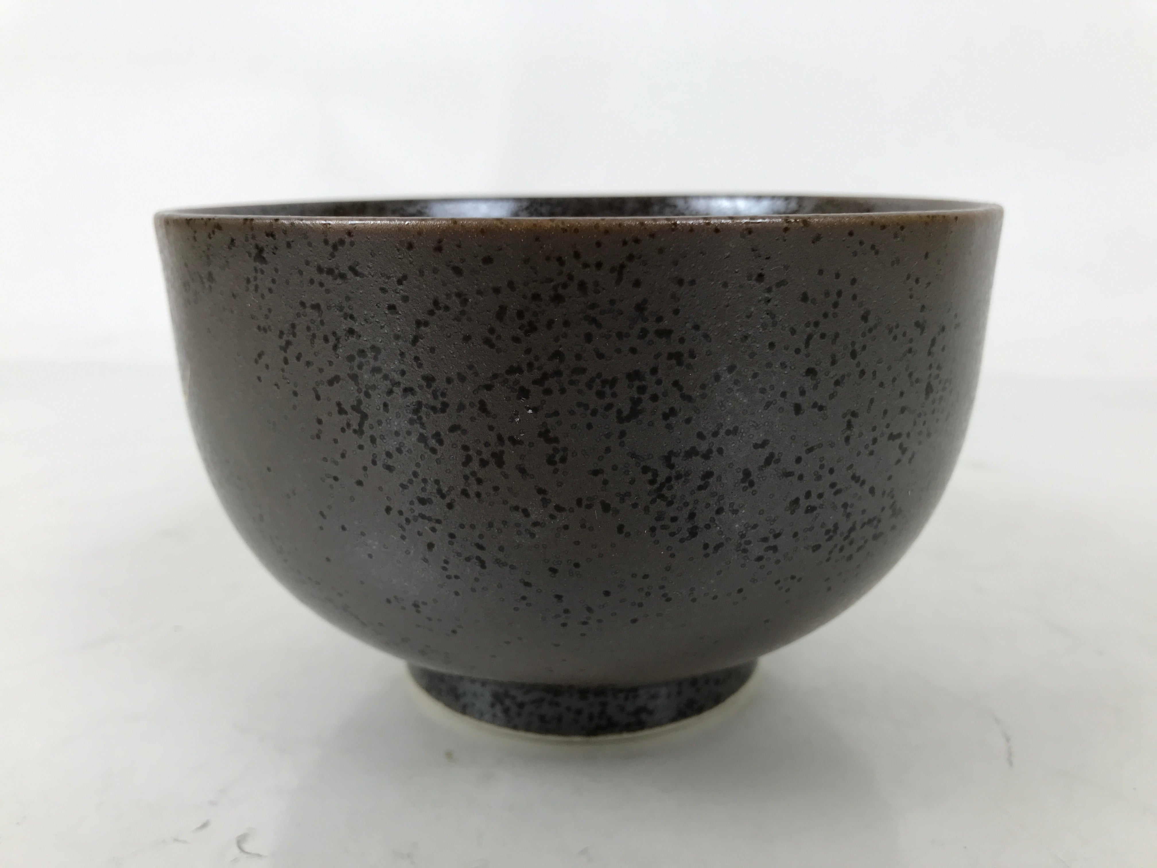 Japanese Ceramic Rice Bowl Donburi Dish Vtg Tenmoku Spot Pattern Leaf Brown Y428