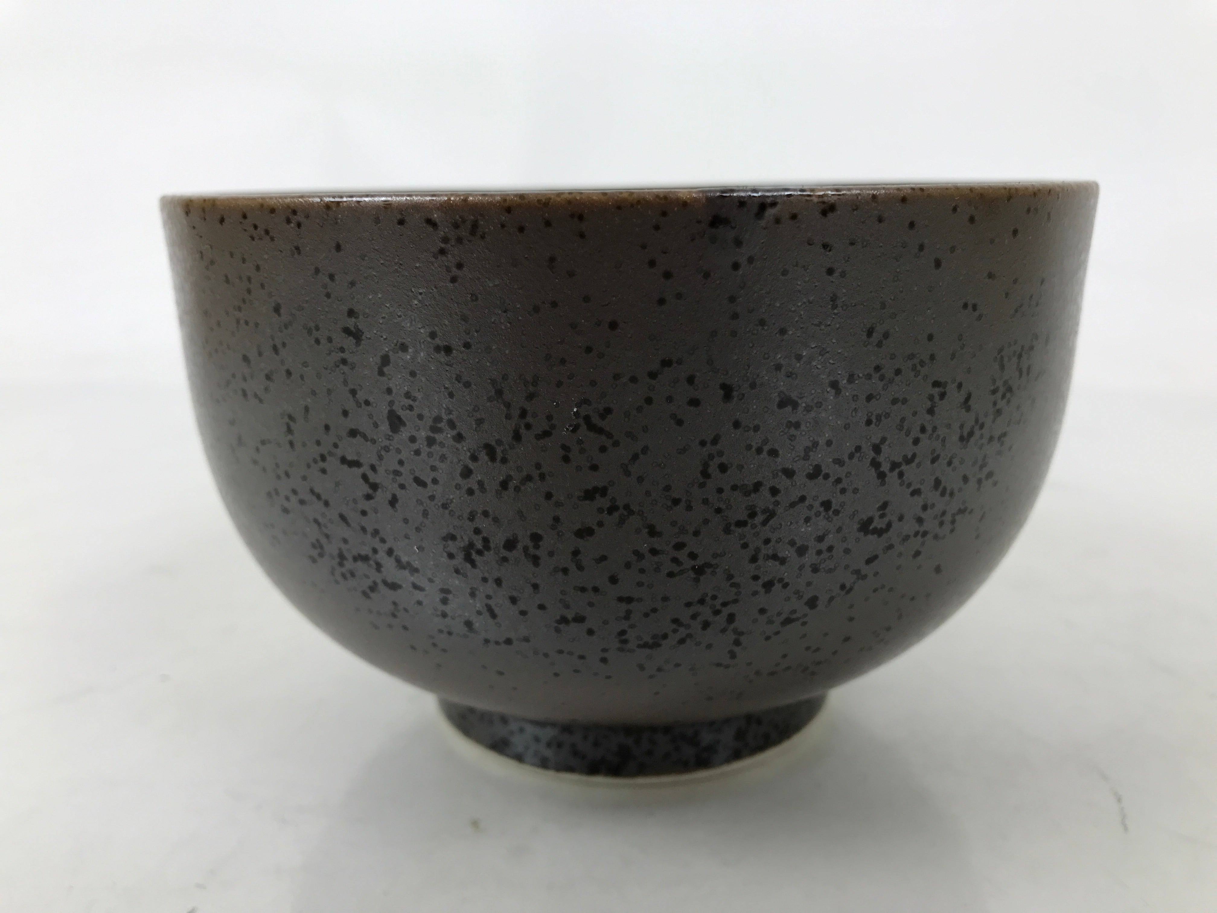 Japanese Ceramic Rice Bowl Donburi Dish Vtg Tenmoku Spot Pattern Leaf Brown Y428