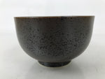 Japanese Ceramic Rice Bowl Donburi Dish Vtg Tenmoku Spot Pattern Leaf Brown Y428
