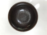 Japanese Ceramic Rice Bowl Donburi Dish Vtg Tenmoku Spot Pattern Leaf Brown Y428