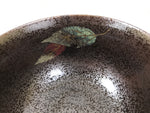 Japanese Ceramic Rice Bowl Donburi Dish Vtg Tenmoku Spot Pattern Leaf Brown Y428