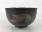 Japanese Ceramic Rice Bowl Donburi Dish Vtg Tenmoku Spot Pattern Leaf Brown Y429